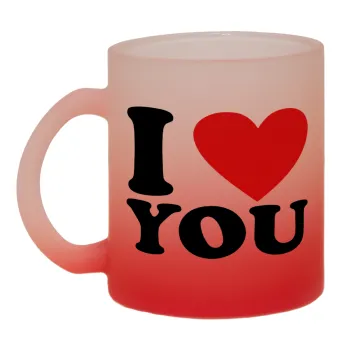 I LOVE YOU, Κούπα γυάλινη δίχρωμη με βάση το κόκκινο ματ, 330ml