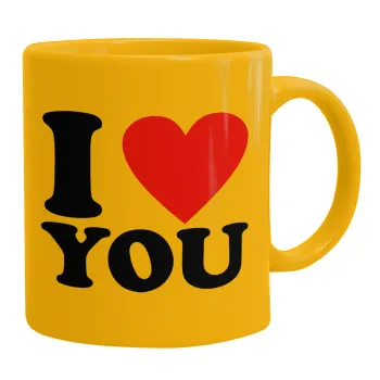 I LOVE YOU, Ceramic coffee mug yellow, 330ml