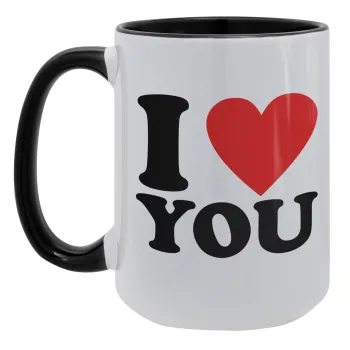 I LOVE YOU, Κούπα Mega 15oz, κεραμική Μαύρη, 450ml