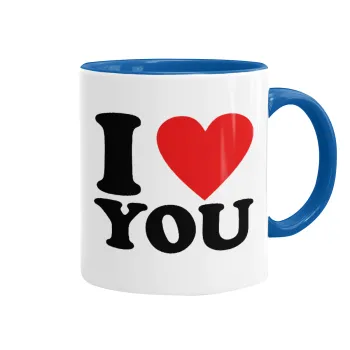 I LOVE YOU, Mug colored blue, ceramic, 330ml