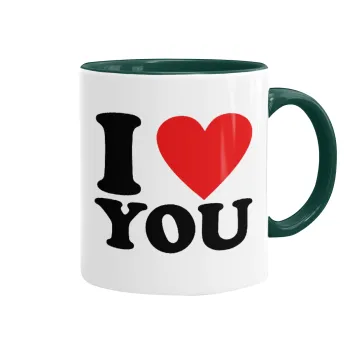 I LOVE YOU, Mug colored green, ceramic, 330ml