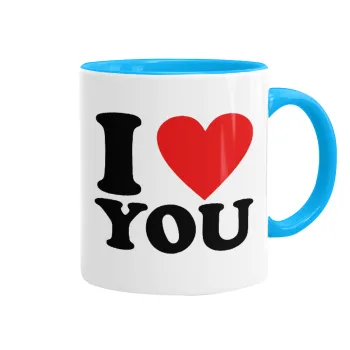 I LOVE YOU, Κούπα χρωματιστή γαλάζια, κεραμική, 330ml