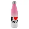 Metal mug thermos Pink/White (Stainless steel), double wall, 500ml