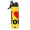 Metallic water bottle with safety lid, 850ml aluminum