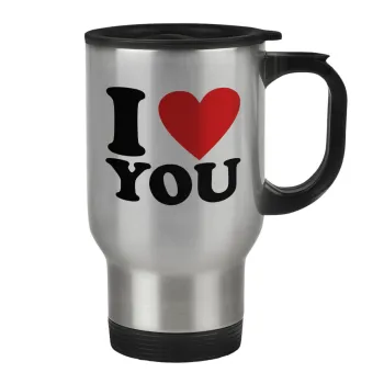I LOVE YOU, Stainless steel travel mug with lid, double wall 450ml