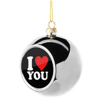 I LOVE YOU, Silver 8cm Christmas tree ball ornament