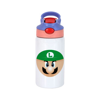 Luigi flat, Children's hot water bottle, stainless steel, with safety straw, pink/purple (350ml)