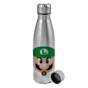 Luigi flat, Metallic water bottle, stainless steel, 750ml