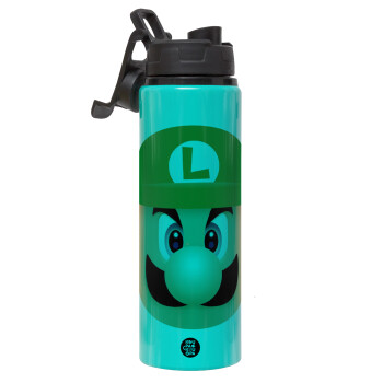 Luigi flat, Metallic water bottle with safety lid, 850ml aluminum