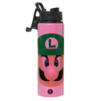 Luigi flat, Metallic water bottle with safety lid, 850ml aluminum