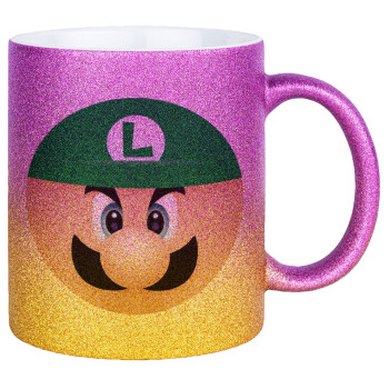 Luigi flat, Κούπα Χρυσή/Ροζ Glitter, κεραμική, 330ml