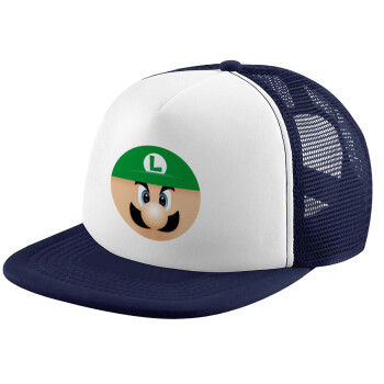 Luigi flat, Καπέλο Ενηλίκων Soft Trucker με Δίχτυ Dark Blue/White (POLYESTER, ΕΝΗΛΙΚΩΝ, UNISEX, ONE SIZE)