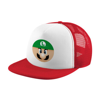 Luigi flat, Καπέλο Ενηλίκων Soft Trucker με Δίχτυ Red/White (POLYESTER, ΕΝΗΛΙΚΩΝ, UNISEX, ONE SIZE)