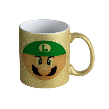 Luigi flat, Κούπα Χρυσή Glitter που γυαλίζει, κεραμική, 330ml