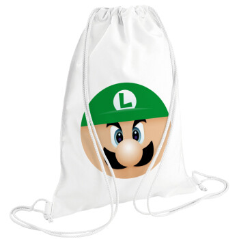 Luigi flat, Τσάντα πλάτης πουγκί GYMBAG λευκή (28x40cm)