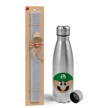 Luigi flat, Easter Set, metallic Inox water bottle (750ml) & aromatic flat Easter candle (30cm) (GRAY)