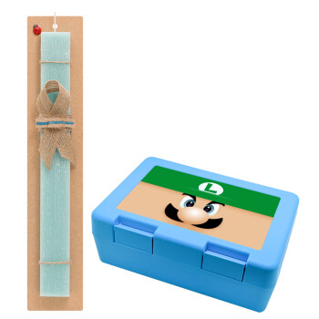 Luigi flat, Easter Set, children's snack container BLUE & Easter aromatic flat candle (30cm) (TURQUOISE)