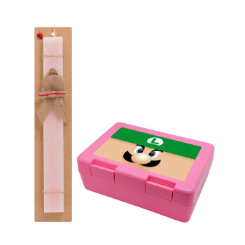 Luigi flat, Easter Set, children's snack container PINK & scented flat Easter candle (30cm) (PINK)
