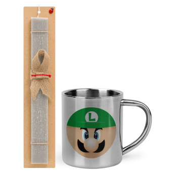 Luigi flat, Easter Set, metallic thermal cup (300ml) & Easter aromatic flat candle (30cm) (GRAY)