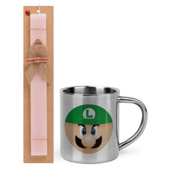 Luigi flat, Easter Set, metallic thermal cup (300ml) & aromatic flat Easter candle (30cm) (PINK)
