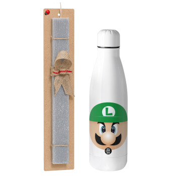 Luigi flat, Easter Set, metallic stainless thermos bottle (500ml) & scented flat Easter candle (30cm) (GRAY)