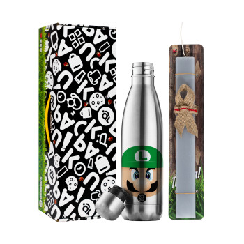 Luigi flat, Easter Set, metallic stainless thermos flask (500ml) & scented flat Easter candle (30cm) (GRAY)