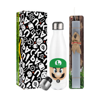 Luigi flat, Easter candle, metallic white thermos bottle (500ml) & aromatic flat candle (30cm) (GRAY)