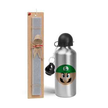 Luigi flat, Easter Set, metallic silver aluminum water bottle (500ml) & aromatic flat Easter candle (30cm) (GRAY)