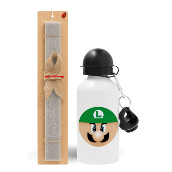 Luigi flat, Easter Set, metallic aluminum water bottle (500ml) & aromatic flat Easter candle (30cm) (GRAY)