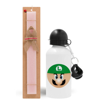 Luigi flat, Easter Set, metallic aluminum bottle (500ml) & aromatic flat Easter candle (30cm) (PINK)