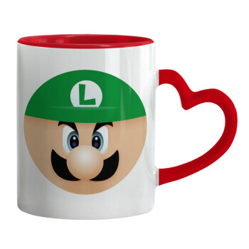 Luigi flat, Mug heart red handle, ceramic, 330ml