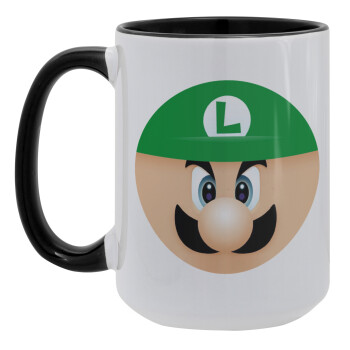 Luigi flat, Κούπα Mega 15oz, κεραμική Μαύρη, 450ml