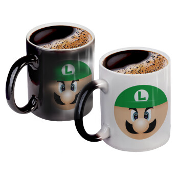 Luigi flat, Color changing magic Mug, ceramic, 330ml when adding hot liquid inside, the black colour desappears (1 pcs)