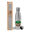 Easter Set, metallic Inox water bottle (750ml) & aromatic flat Easter candle (30cm) (GRAY)
