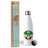 Easter Set, metallic stainless steel water bottle (750ml) & aromatic flat Easter candle (30cm) (TURQUOISE)