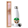 Easter Set, metallic stainless steel water bottle (750ml) & scented flat Easter candle (30cm) (PINK)