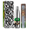 Easter Set, metallic stainless thermos flask (500ml) & scented flat Easter candle (30cm) (GRAY)