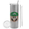 Tumbler stainless steel Silver 600ml, with metal straw & cleaning brush