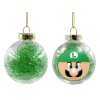Transparent Christmas tree ball ornament with green filling 8cm
