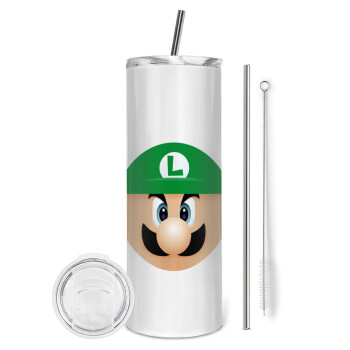 Luigi flat, Tumbler stainless steel 600ml, with metal straw & cleaning brush