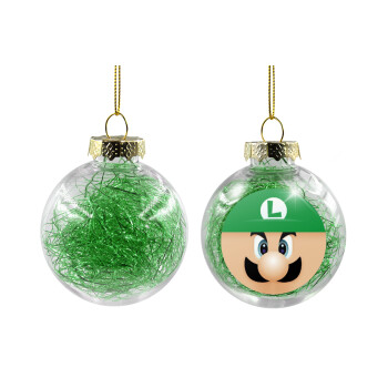 Luigi flat, Transparent Christmas tree ball ornament with green filling 8cm