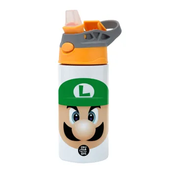 Luigi flat, Παιδικό παγούρι θερμό, ανοξείδωτο, με καλαμάκι ασφαλείας, Πορτοκαλί/Γκρι (360ml) BPA-FREE