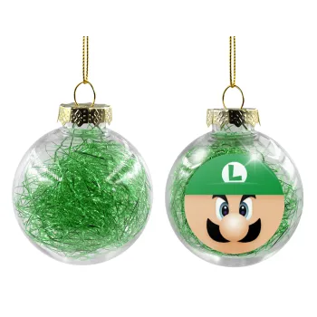 Luigi flat, Transparent Christmas tree ball ornament with green filling 8cm