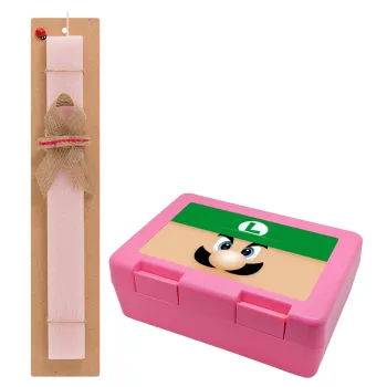 Luigi flat, Easter Set, children's snack container PINK & scented flat Easter candle (30cm) (PINK)