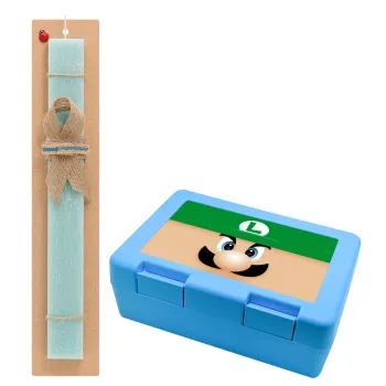 Luigi flat, Easter Set, children's snack container BLUE & Easter aromatic flat candle (30cm) (TURQUOISE)