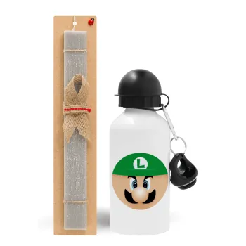 Luigi flat, Easter Set, metallic aluminum water bottle (500ml) & aromatic flat Easter candle (30cm) (GRAY)