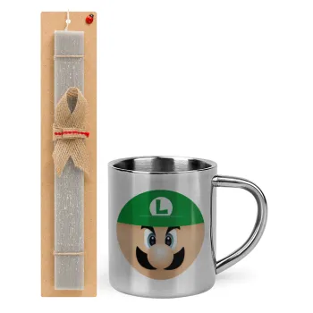 Luigi flat, Easter Set, metallic thermal cup (300ml) & Easter aromatic flat candle (30cm) (GRAY)