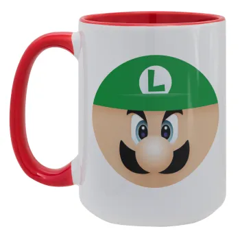 Luigi flat, Κούπα Mega 15oz, κεραμική Κόκκινη, 450ml