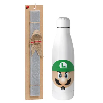 Luigi flat, Easter Set, metallic stainless thermos bottle (500ml) & scented flat Easter candle (30cm) (GRAY)