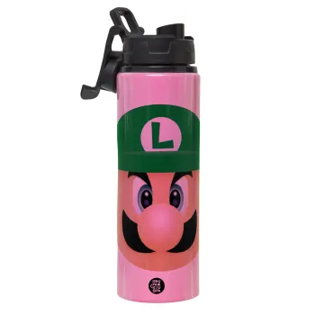 Luigi flat, Metallic water bottle with safety lid, 850ml aluminum